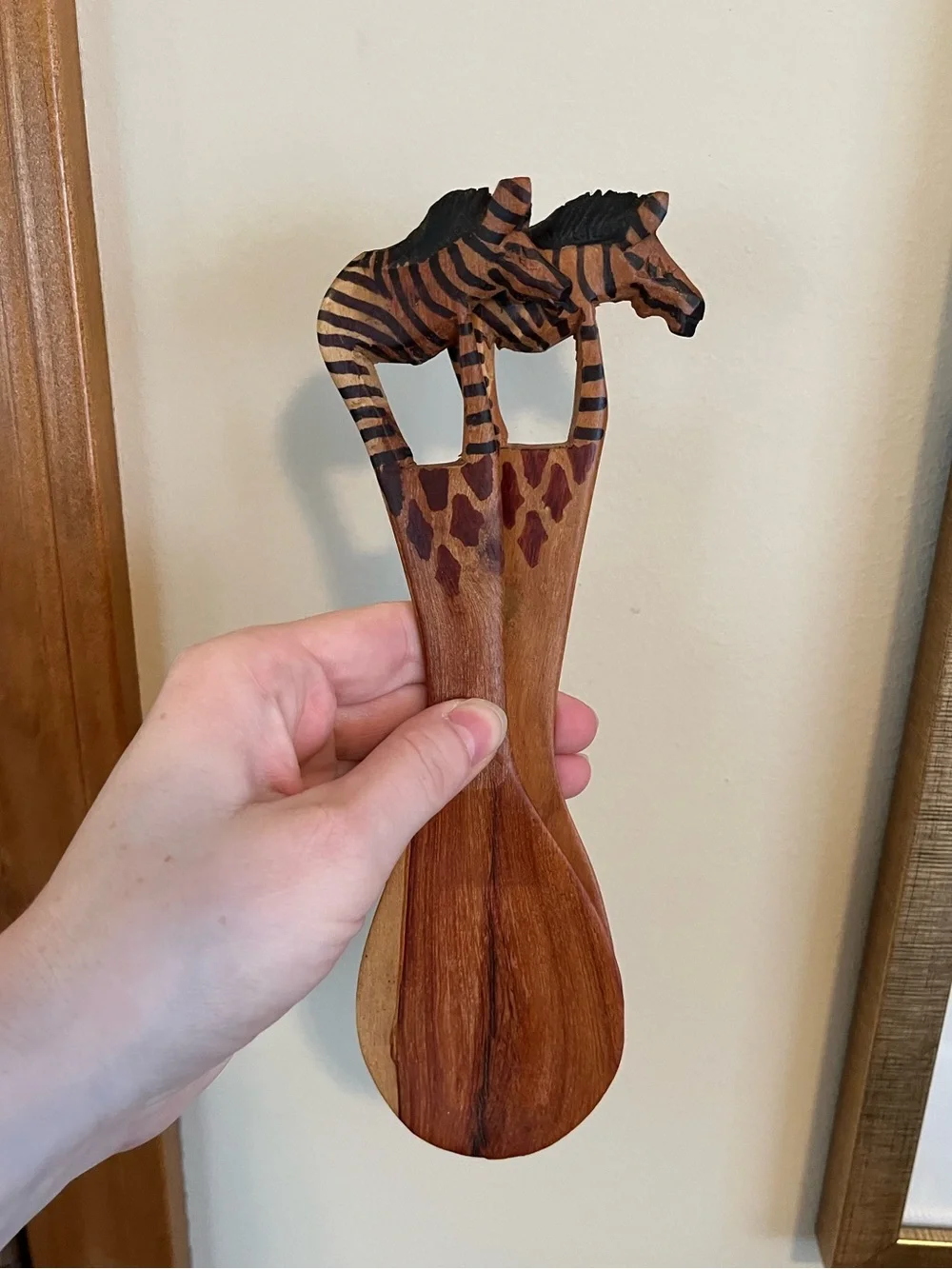 Wooden Zebra Salad Servers - Brown